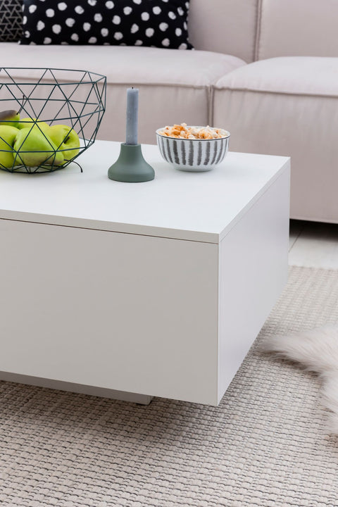 Rootz Wood Coffee Table - Modern Coffee Table - White Square Side Table - Design Lounge Table - Living Room Coffee Table -  60x60x35.5cm