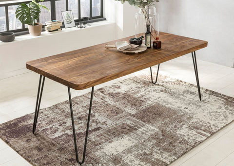 Rootz dining table solid wood Sheesham 180 cm dining table wooden table Metal legs kitchen table Landhaus dark-brown