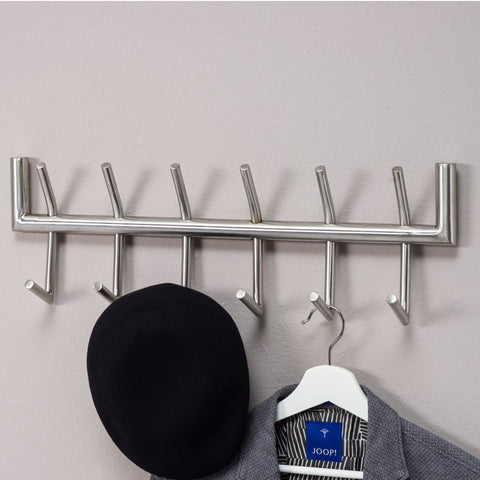 Rootz Wall Coat Rack - Metal Silver - Design Hallway Coat Rack Steel - Wall Panel Hook Rail - Cloakroom Wall - 60x19x10 cm