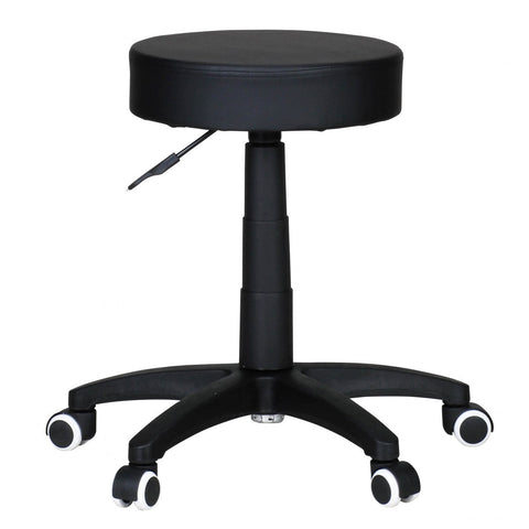 Rootz Work Stool - Design Black Faux Leather - Padded - Stool with Rollers - Backrest-Free
