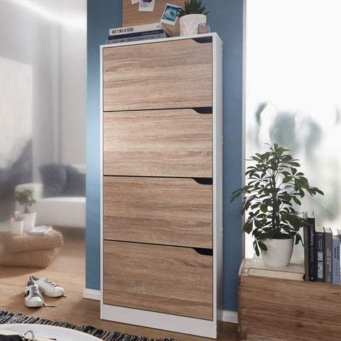 Rootz Shoe Cabinet -  4-Compartment - Folding Shoe Dresser - Modern Shoe Rack for 24 Pairs - Shoe Organizer with Tipper Design - 150 cm