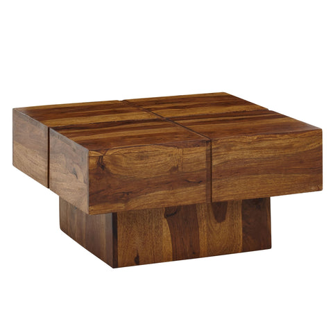Rootz Coffee Table - Square Design Living Room Table - Small Modern Coffee Table - Solid Sheesham Wood - 57.5x57.5x30 cm