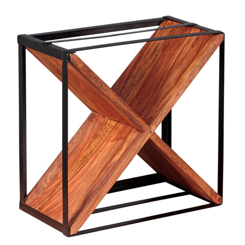 Rootz Wine Rack - Sheesham Wood - Metal Frame X-Shaped Stand Shelf for Approximately 16 Bottles