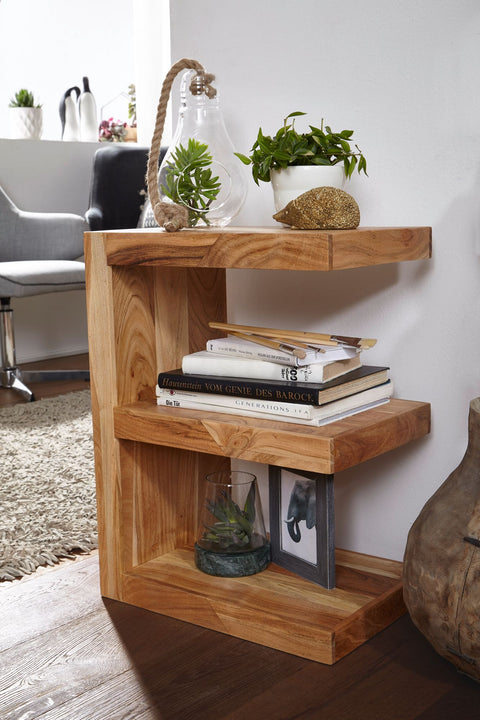 Rootz Side Table - Acacia Wood E Cube - 60cm High - Brown Country-Style Living Room - Coffee Table