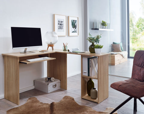 Rootz  Desk - Sonoma Design - Study Room and Home Office Table with Shelf - 140x75.5x120cm
