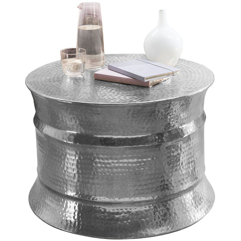 Rootz Coffee Table - Silver Aluminum - Oriental Round Side Table - Flat Hammered Metal Coffee Table - Modern Design Living Room Table - Indian Lounge Stub Table Small - 62x41x62cm