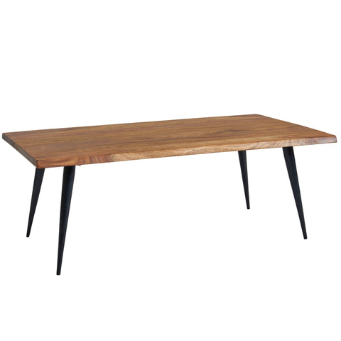 Rootz Coffee Table - Sheesham Wood with Tree Edge - Angular Metal Frame - Large Modern Living Room Table - 110x60x40 cm