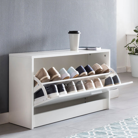Rootz Bench with seat White Shoe Dumper Wood 80 x 47 x 24 cm - Hallway bank small closed - Bench narrow hallway with storage space - Shoe cabinet single bench bench bench hallway furniture