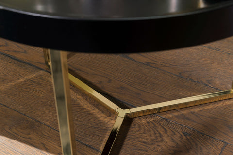 Rootz Coffee Table - Black-Gold -Modern Retro Design - Metal Round Table with Wood Plate - 58.5x42x58.5cm