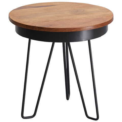 Rootz Side Table - Sheesham Wood - Metal Coffee Table in Industrial Style - 43x45x43cm