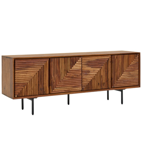 Rootz TV Stand - Lowboard - TV Dresser with Four Doors - Modern TV Cabinet - Living Room TV Stand - Solid Sheesham Wood -140x54x33 cm