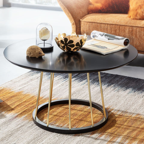 Rootz Coffee Table Round - Black Gold Metal Modern Design - Large Living Room Salon Table - Lounge Table - 80x80x42 cm