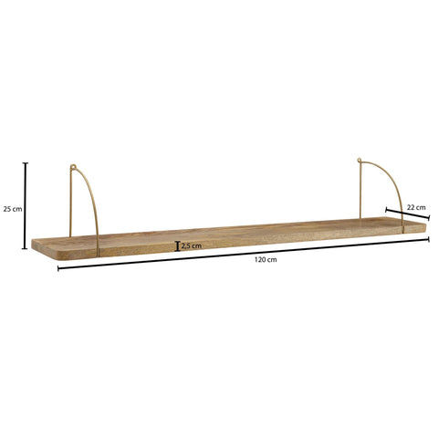 Rootz Wall Shelf - Industrial Metal Hanging Shelf - Large Design Floating Shelf - Living Room Wall Bookshelf - Mango Solid Wood - 120x25x22 cm