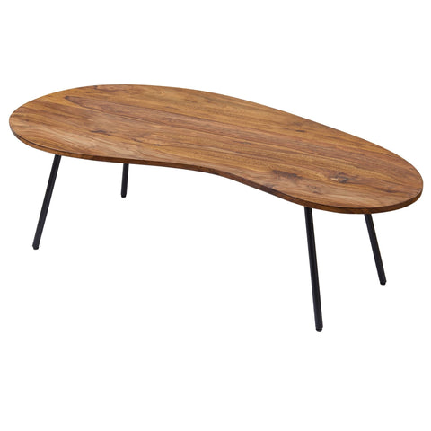 Rootz Coffee Table - Sheesham Wood - Black Metal Legs - Kidney Shape - Modern Design - 122x36x63cm