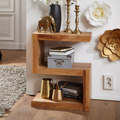 Rootz Side Table - Solid Wood - Acacia S Cube - 60 cm - Brown Design Coffee Table in Country Style