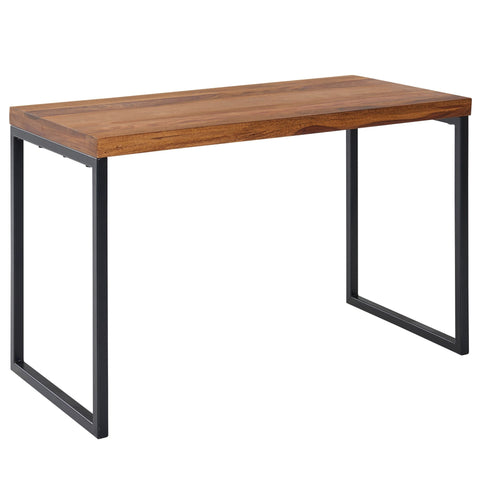 Rootz Sheesham Solid Wood Desk - Metal Frame Computer Table - Small Dark Design Office Desk - 117x59x76.5 cm