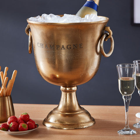 Rootz Gold Champagne Cooler - Large Aluminum Beverage Cooler - Bottle Cooler for Champagne, Wine, and Sparkling Wine - Tabletop Champagne Chiller - 28.5x37.5x28.5 cm