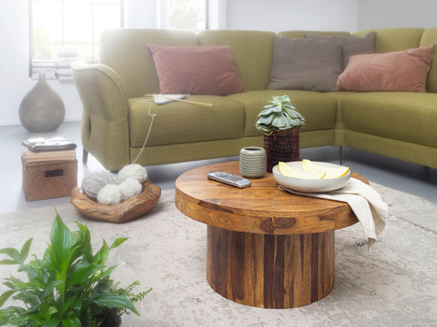Rootz Coffee Table - Sheesham Solid Wood - Design Round Living Room Table - Brown Coffee Table - Table for Living Room (60x30x60 cm)