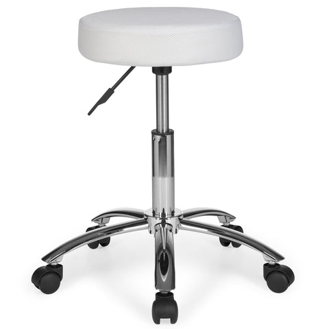 Rootz Work Stool - White Fabric Design - Ottoman with Castors - Roll Stool - Upholstered - Backrest-Free - XL
