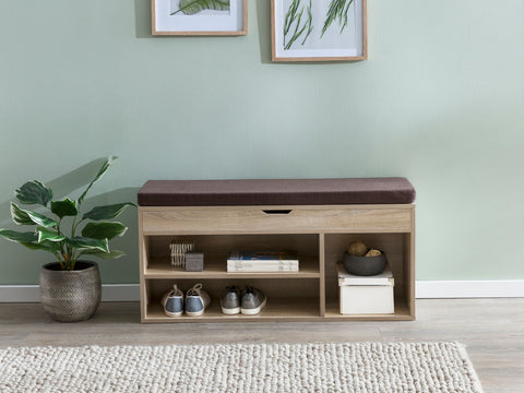 Rootz Wood Bench - Sonoma - Upholstered Seat Wardrobe Bench - Narrow Hallway Storage Bench - Shoe Storage Chest Bench - 104x51x32 cm