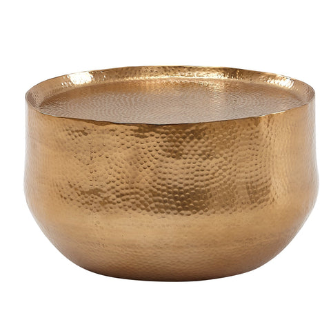 Rootz Coffee Table - Gold Aluminum - Small Round Hammered Living Room Table - Oriental Design Round Aluminum Coffee Table - 60x60x35 cm