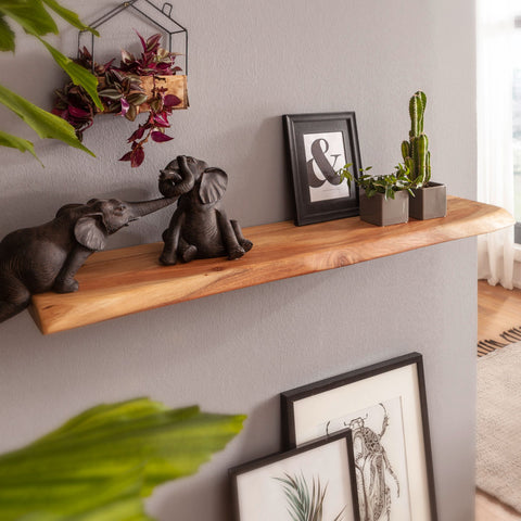 Rootz Wall Shelf - Tree Edge Acacia Wood - Design Floating Shelf - Natural Solid Wood Board - Country Style Hanging Shelf (80cm)
