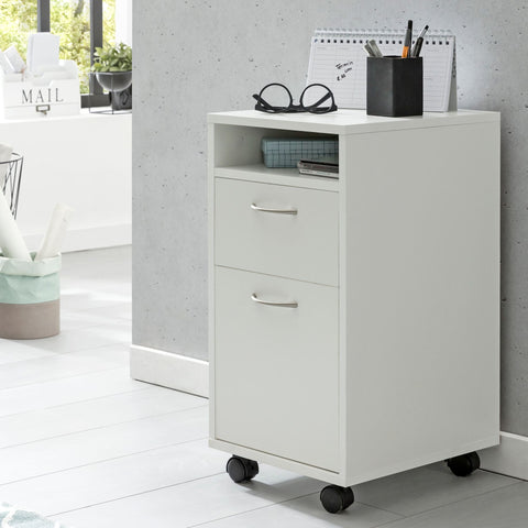 Rootz Roll Container - Modern Rolling Chest of Drawers - Office Container with Door - Small Desk Cabinet on Wheels - White - 33x63x38 cm