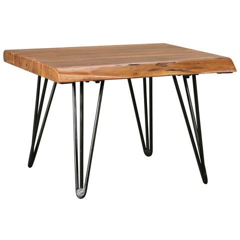 Rootz Coffee Table - Solid Wood with Tree Edge Design - Sheesham Wood Table with Metal Legs - Rustic Country Style Living Room Table - 56x38x51 cm