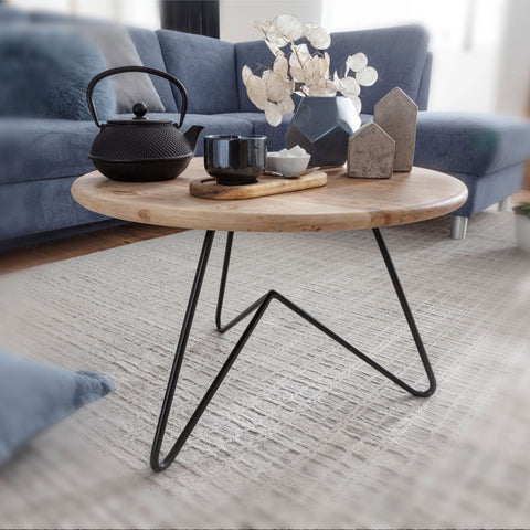 Rootz Round Coffee Table - Acacia Solid Wood - Metal Legs - Design Living Room Table - Solid and Compact Coffee Table - (60x39.5x60 cm)