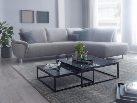 Rootz Coffee Tables - Black Marble Optics - Set of 2 Metal Frame - Noble and Modern Nesting Tables