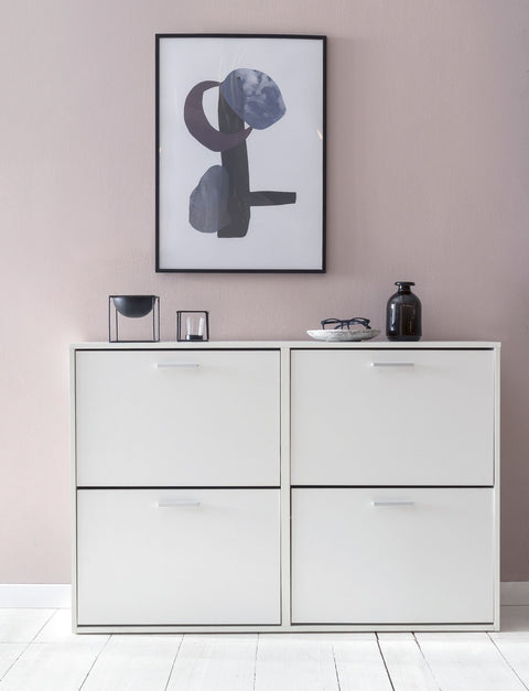 Rootz Modern Shoe Cabinet - White Shoe Rack with 4 Compartments - Design Shoe Storage - Shoe Cupboard with Shelf - High Corridor Chest - 120x81x24cm