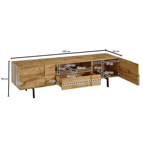 Rootz TV Cabinet - Lowboard - Modern Design TV Dresser with Two Doors - Living Room TV Stand - Oak Wood Decor - 160x46x43 cm