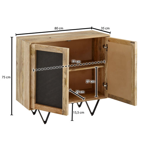 Rootz Sideboard Cabinet - 2 Door Chest of Drawers - Small Solid Wood Chest - Multi-Purpose Standing Cupboard with Metal Frame - Brown Stone - Solid Mango Wood - 80x75x35 cm