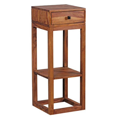 Rootz Side Table - Sheesham - Solid Wood Telephone Table with Drawer - 35x35x90cm