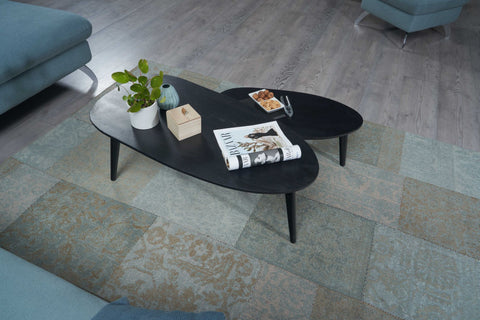Rootz design coffee table set of 2 mango solid wood living room table black - nesting table wooden table kidney shape coffee table - 2-piece placemat- side table- wood