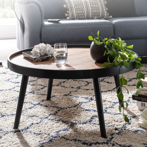 Rootz Coffee Table Round - Black Brown Modern Design - Large Living Room Table - Lounge Table - 76x76x40 cm