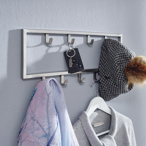 Rootz Silver Metal Wall Coat Rack - Stylish Design for Hallway - Hook Rail Wall Panel - Space-saving Wardrobe Solution - 50x20x4 cm