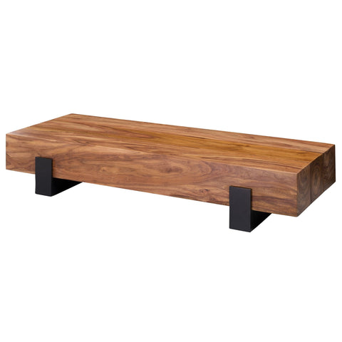 Rootz Coffee Table - Sheesham Wood - Metal Sofa Table - Modern Design in Brown and Black - 115x22x44cm