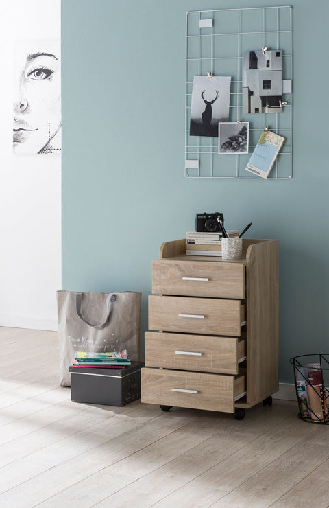 Rootz Roll Container - Sonoma - Contemporary Office Container - 4 Drawers with Castors - 40x70.5x33cm