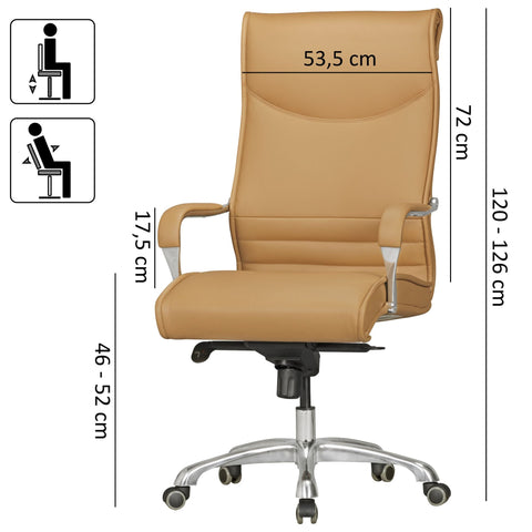 Rootz Office Chair Cover - Caramel Faux Leather - Design Desk Chair - Executive Chair - Height Adjustable Swivel Chair - Ergonomic with Armrests, Upholstered High Backrest, and Rocking Function - X-XL 150kg