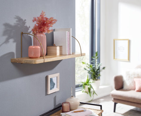 Rootz Wall Shelf - Industrial Metal Hanging Shelf - Small Design Floating Shelf - Living Room Wall Bookshelf - Mango Solid Wood - 60x25x22 cm