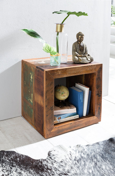 Rootz Side Table -  Shabby-Chic - Mango Solid Wood - Small Brown Table - Design Cube - 45x45x35cm