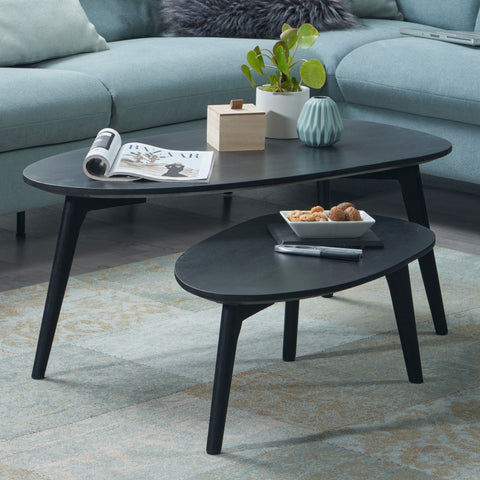 Rootz design coffee table set of 2 mango solid wood living room table black - nesting table wooden table kidney shape coffee table - 2-piece placemat- side table- wood
