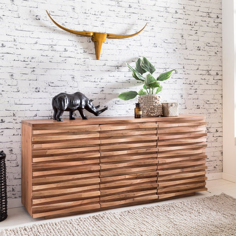 Rootz Cupboard - Chest of Drawers & Doors - Acacia Wood - Country Style Hallway Cupboard - 160 x 75 x 43 cm