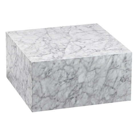 Rootz Coffee Table - Marble Look Design - Cube Square Living Room Table - Lounge Side Table - White High Gloss - 60x30x60 cm