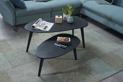 Rootz design coffee table set of 2 mango solid wood living room table black - nesting table wooden table kidney shape coffee table - 2-piece placemat- side table- wood