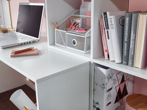 Rootz White Desk with Shelf - Modern Office Table - Laptop Table with 6 Shelves - Home Office Computer Desk with Storage -  170x59x143.5 cm