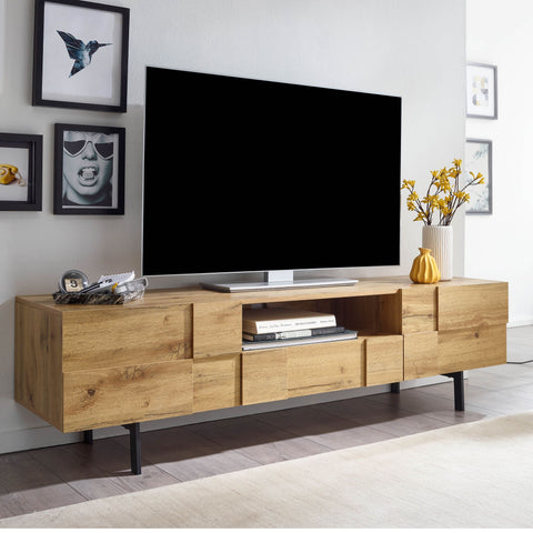 Rootz TV Cabinet - Lowboard - Modern Design TV Dresser with Two Doors - Living Room TV Stand - Oak Wood Decor - 160x46x43 cm
