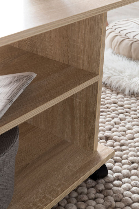 Rootz Rotatable Coffee Table - Sonoma - Castors - Design with Storage Space - 95x51x54.5cm