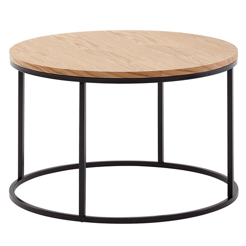 Rootz Coffee Table - Wood and Metal Living Room Table - Oak Design - Modern Round Room Table - Wooden Coffee Table - 70x70x45 cm